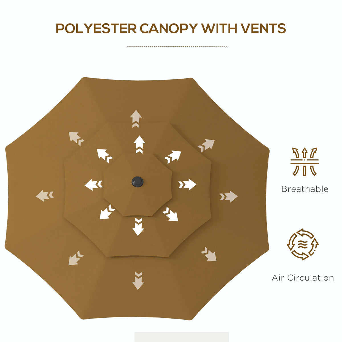 9ft 3 Tier Outdoor Patio Market Umbrella with Crank Handle for Backyard, Terrace, Light Tan