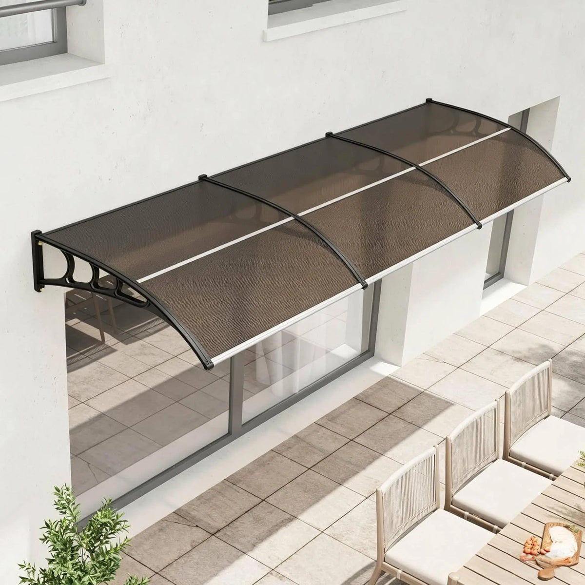 40’’x120’’ Window & Door Awning, Polycarbonate Outdoor Canopy, Rain Snow Sunlight UV Protection Exterior Shelter, Modern Waterproof Patio Porch Awning for Front Door Window, Brown