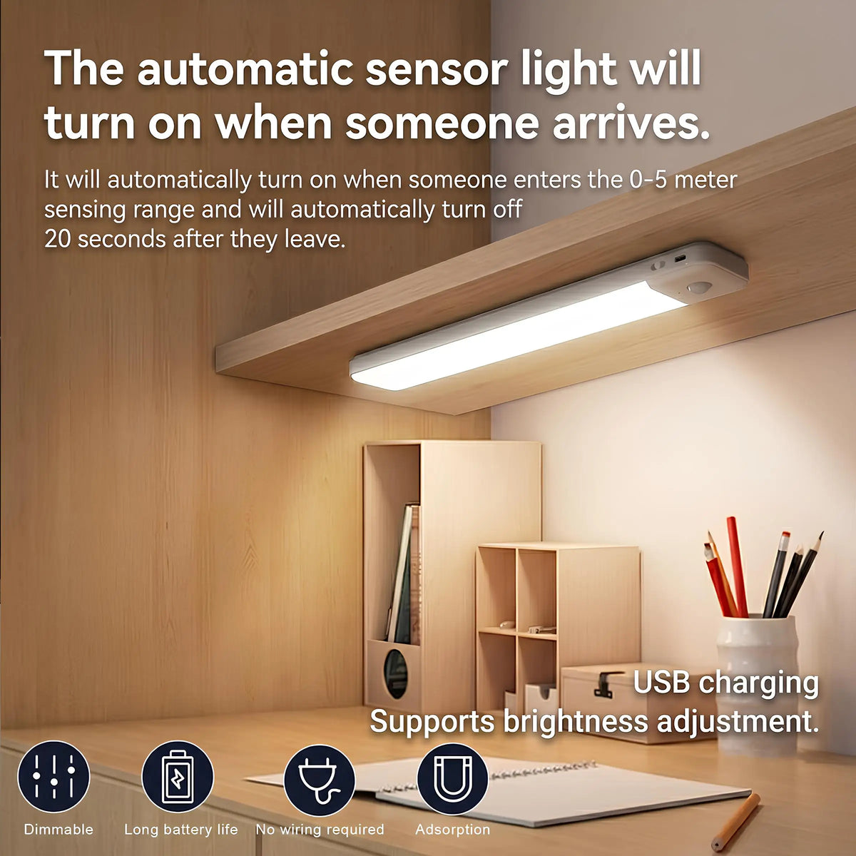 LED Motion Sensor Light Wireless LED Night Light Type C Rechargeable Light Cabinet Wardrobe Lamp Staircase Backlight For Kitchen
