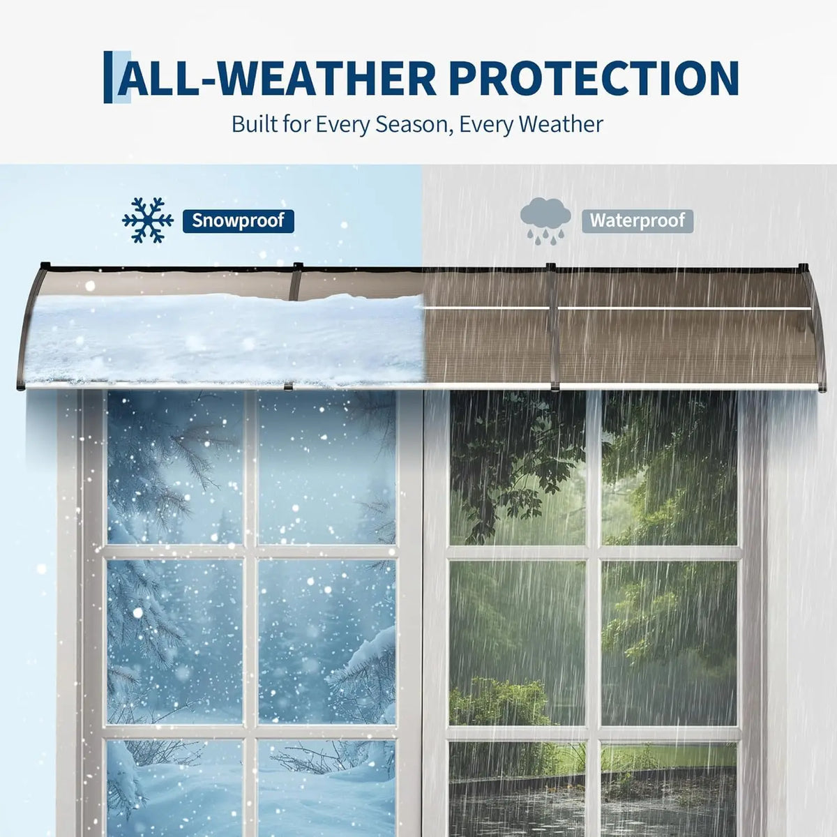40’’x120’’ Window & Door Awning, Polycarbonate Outdoor Canopy, Rain Snow Sunlight UV Protection Exterior Shelter, Modern Waterproof Patio Porch Awning for Front Door Window, Brown