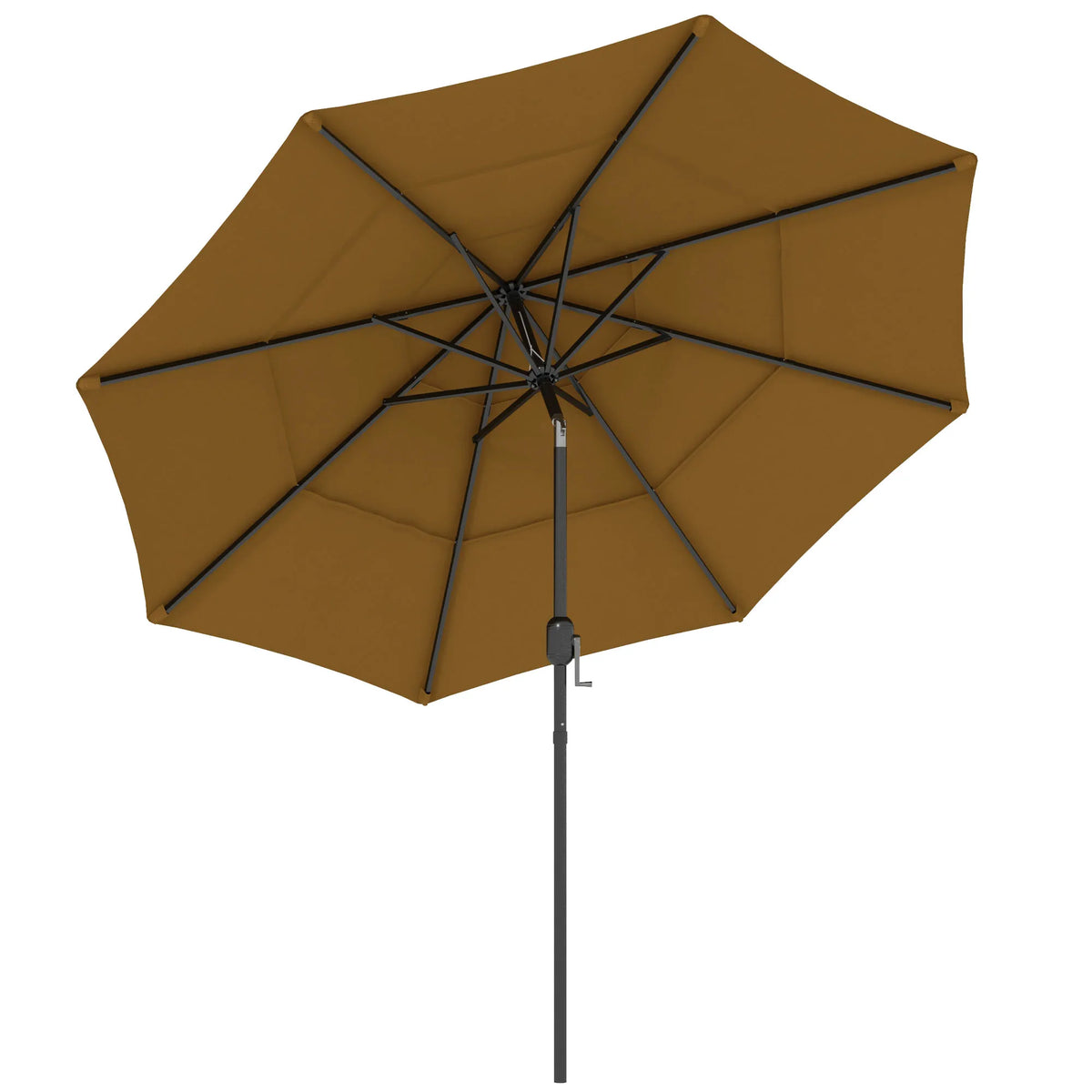 9ft 3 Tier Outdoor Patio Market Umbrella with Crank Handle for Backyard, Terrace, Light Tan