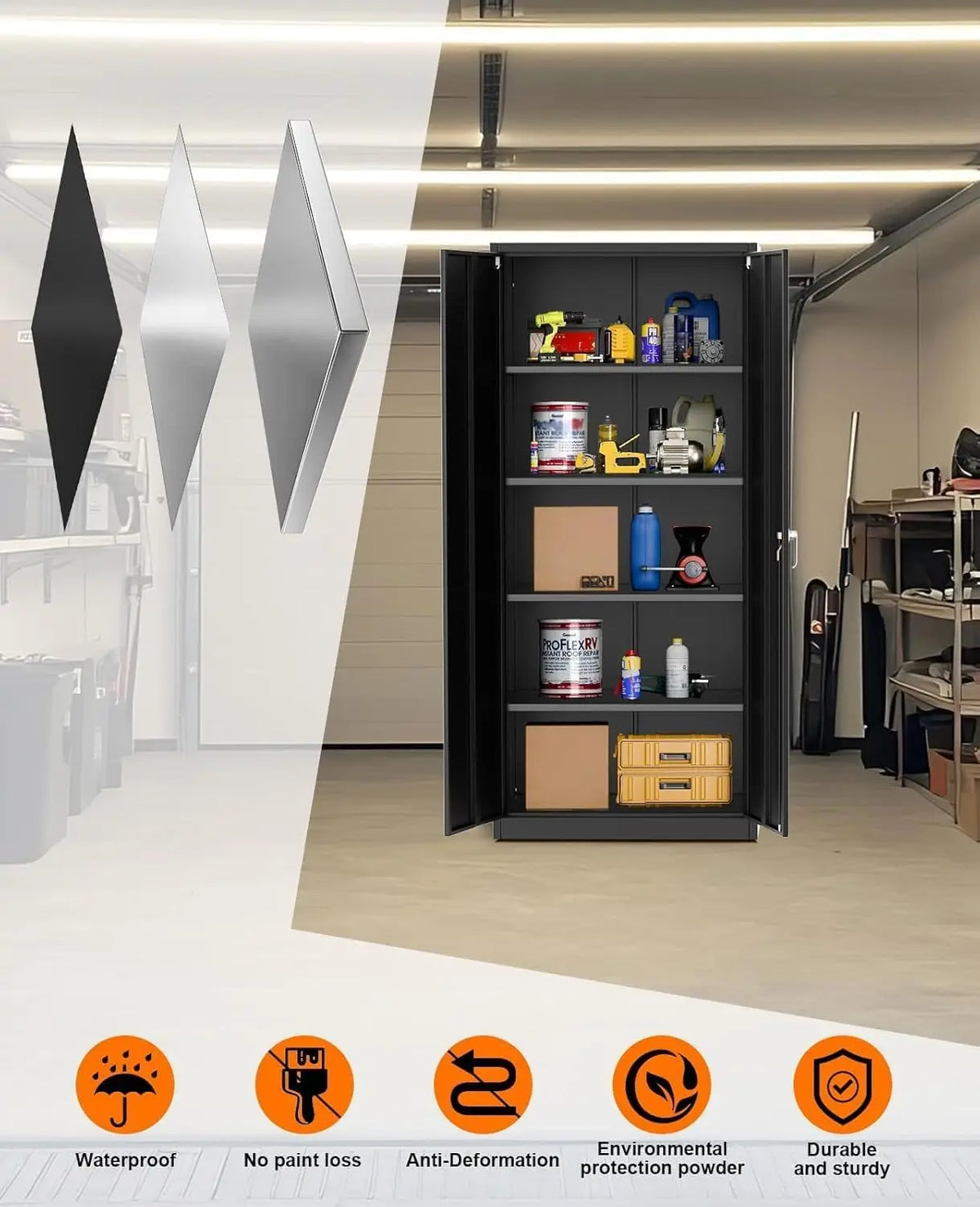 Metal Storage Cabinet with Lock Tool Cabinet Storage Cabinet Floor-to-Ceiling Courtyard Cabinet with 4 Adjustable Shelves and 4 Adjustable Feet for Home, Garage, Office, Shop