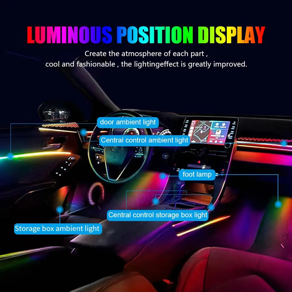 Dreamcolor Acrylic Interior Car LED Strip Light with Wireless APP, RGB 6/10/14/18 in 1 with 175 Inches Fiber Optic Strip Lights for Car, Dynamic Chasing Music Sync Neon Car Ambient Lighting Kits