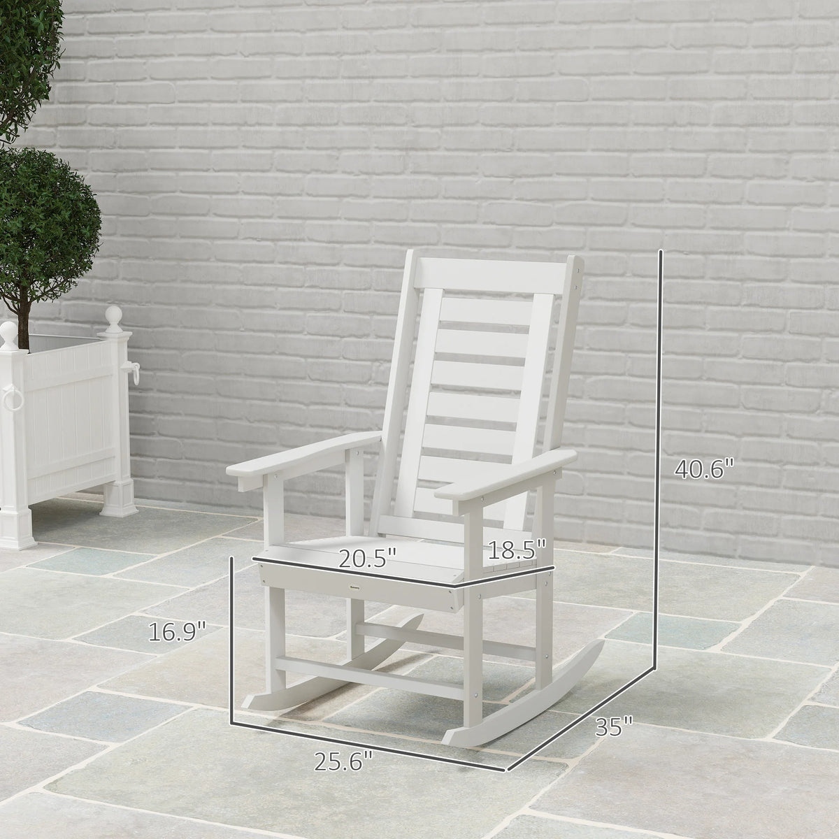 2 Outdoor Rocking Chairs, HDPE High Back Patio Rockers, White
