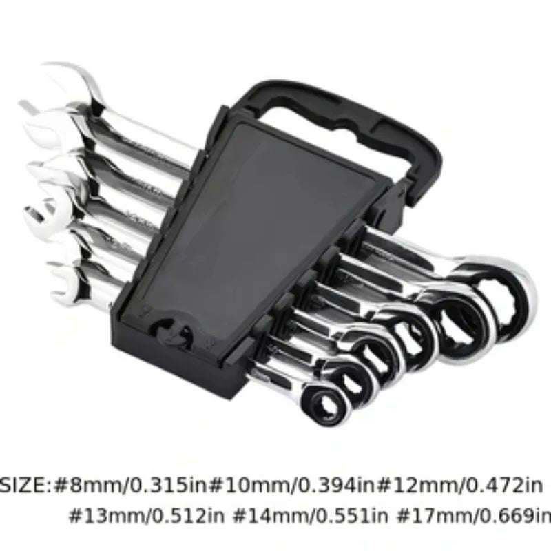 Car Repair Tools 6Pcs Open End Carbon Steel Activities Ratchet Wrench Set 8-17mm Torque Combination Spanner