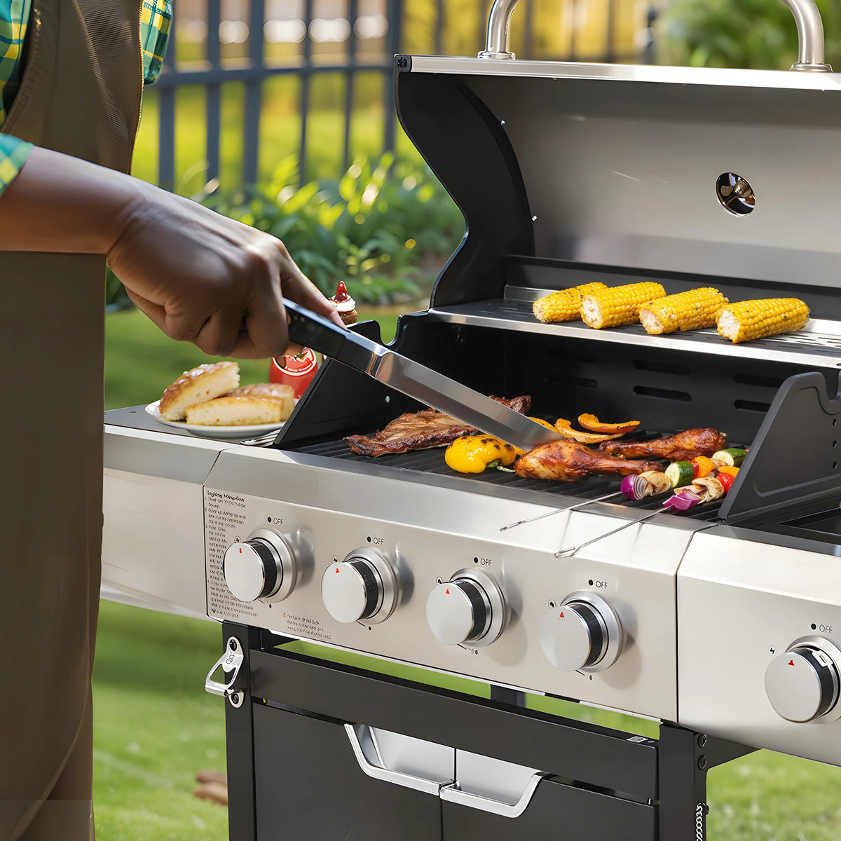 4 Burner Propane Grill Stainless Steel Gas Barbecue Grill with Side Burner And Cover for Outdoor BBQ Camping