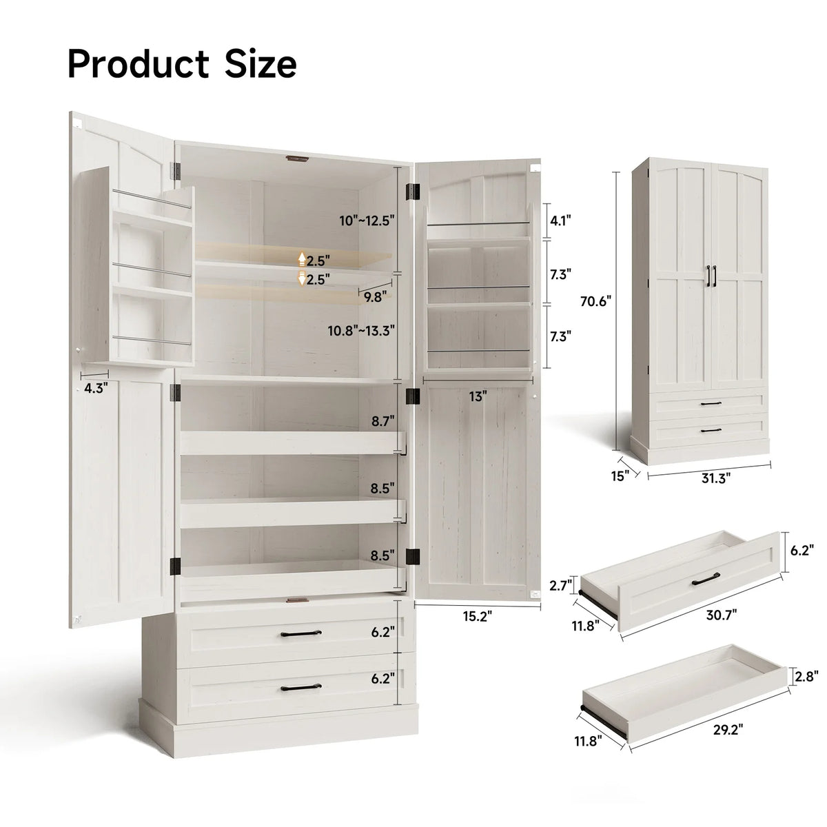6 Door Kitchen Pantry Cabinet Pantry Storage Cabinet with Shelves, 71" Tall Farmhouse Freestanding Pantry for Kitchen