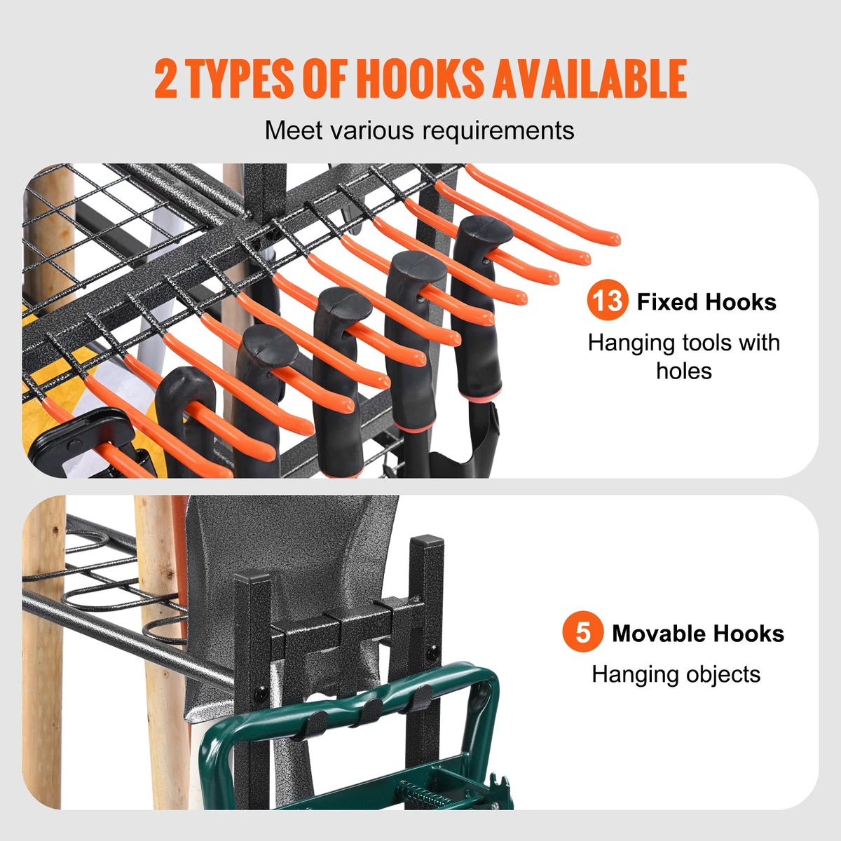 SucceBuy 16 Slots Garden Tool Organizer Yard Tool Tower Rack with Hooks Wheels Long-Handled Rake Stand Holder for Garage Storage