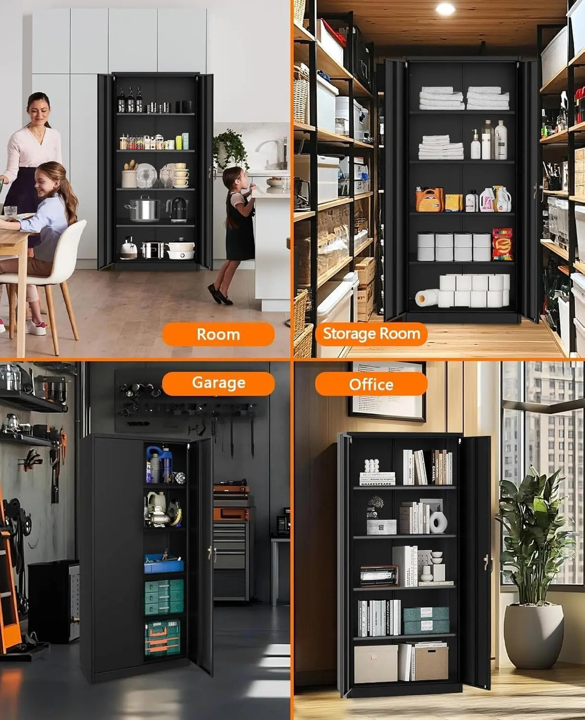 Metal Storage Cabinet with Lock Tool Cabinet Storage Cabinet Floor-to-Ceiling Courtyard Cabinet with 4 Adjustable Shelves and 4 Adjustable Feet for Home, Garage, Office, Shop