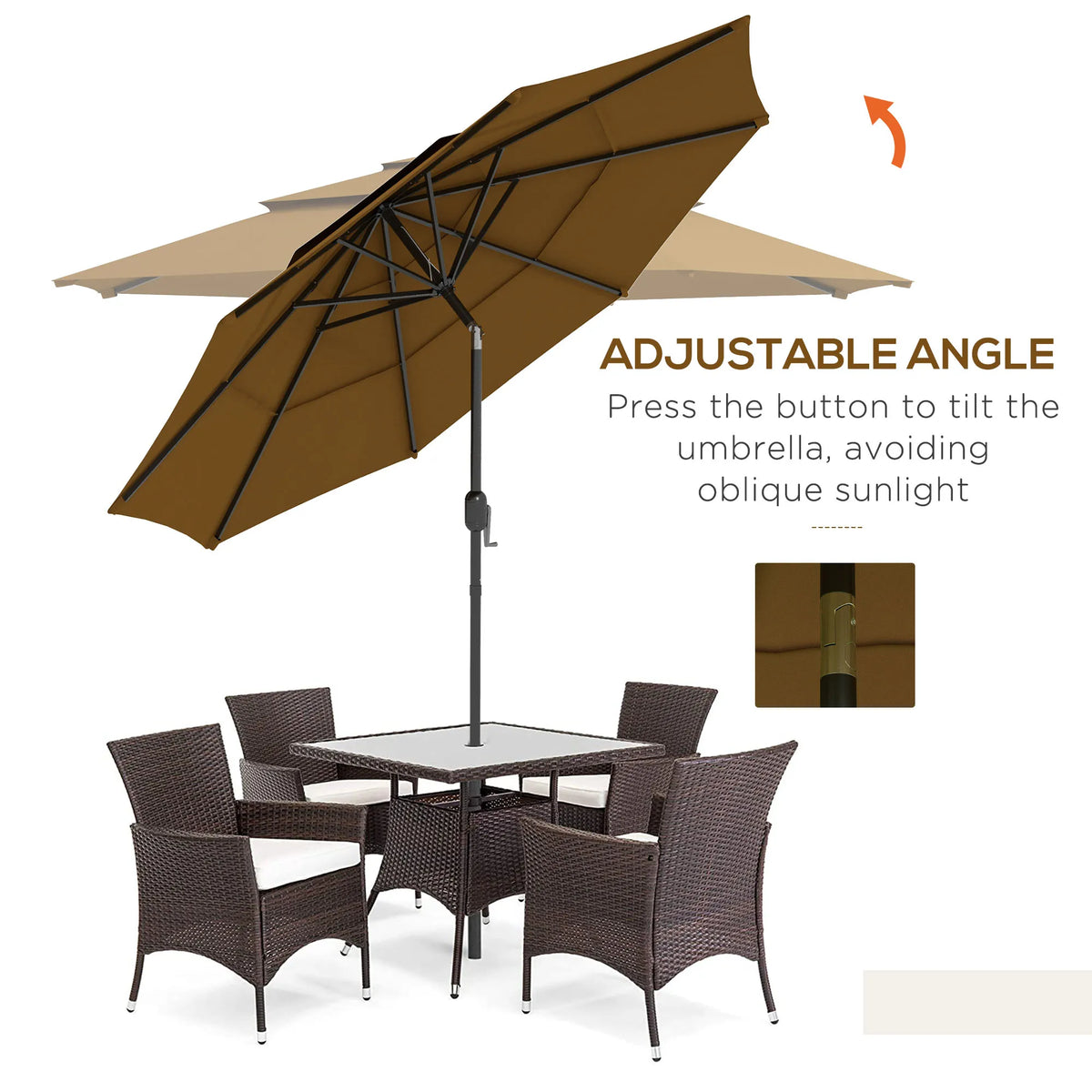 9ft 3 Tier Outdoor Patio Market Umbrella with Crank Handle for Backyard, Terrace, Light Tan