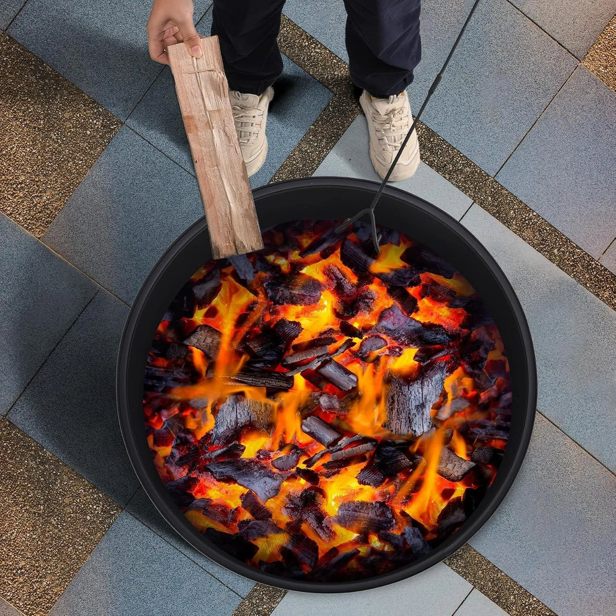 26 Inch Outdoor Fire Pit and BBQ Grill Carbon Steel Wood Charcoal Pellet Burning Firepit with Removable Grill Grate Mesh Spark Screen Poker and Cover for Backyard Patio Camping and Picnics