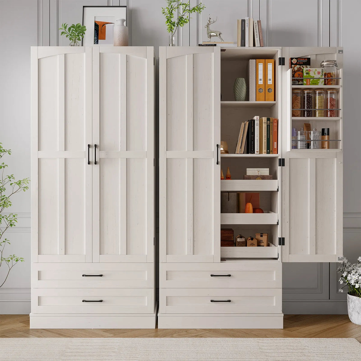 6 Door Kitchen Pantry Cabinet Pantry Storage Cabinet with Shelves, 71" Tall Farmhouse Freestanding Pantry for Kitchen
