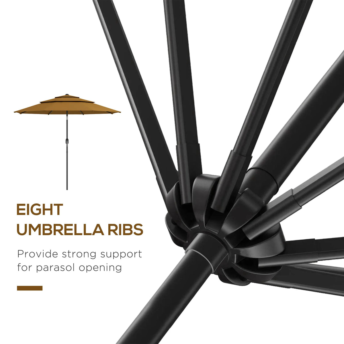 9ft 3 Tier Outdoor Patio Market Umbrella with Crank Handle for Backyard, Terrace, Light Tan