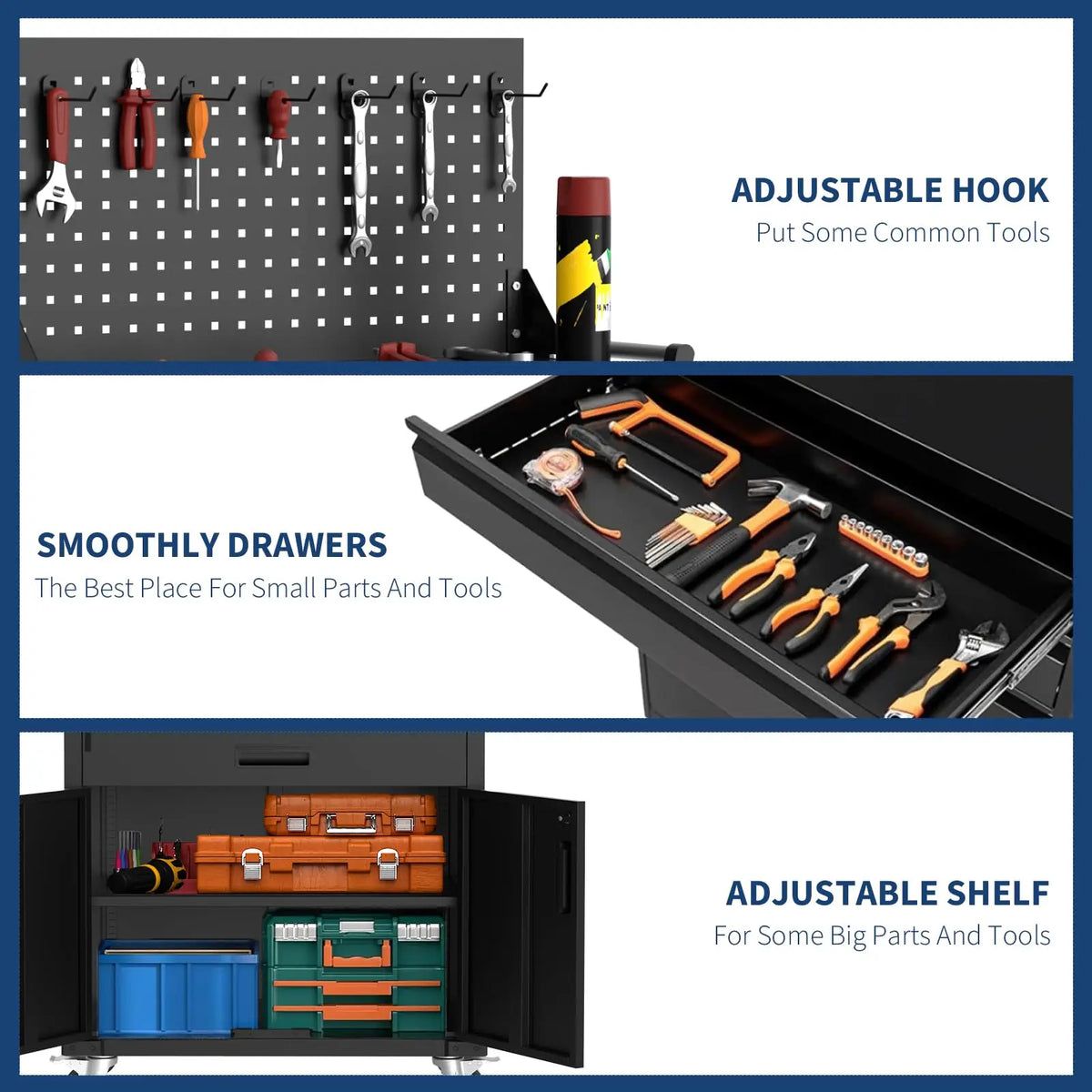 35" Tool Chest Cabinet Mobile Garage Workbench with Wheels Storage Cabinet Rolling Tool Cabinet with 2 Drawers Adjustable Shelves for Garage Warehouse Workshop, Black