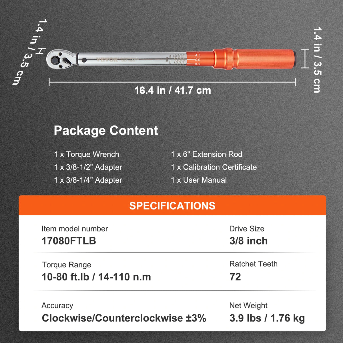 SucceBuy 1/2" 1/4" 3/8" Mechanical Torque Wrench Set Precision Pointer Hand Tools Torque Wrench Mechanical Car Repair Tool