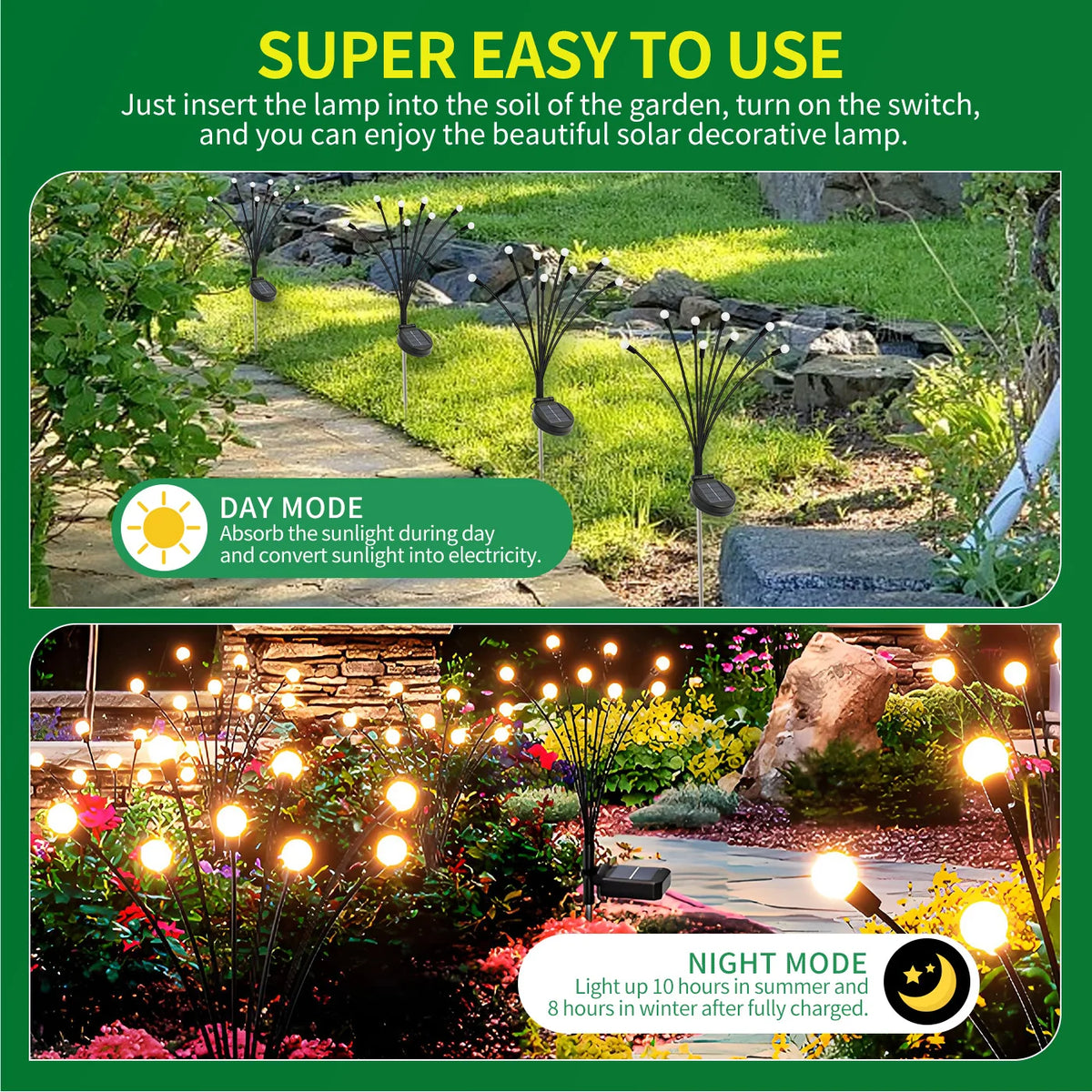 8-Head Solar Firefly Lights LED Solar Outdoor Decorative Garden Lights Waterproof High Flexibility Yard Patio Pathway Holiday