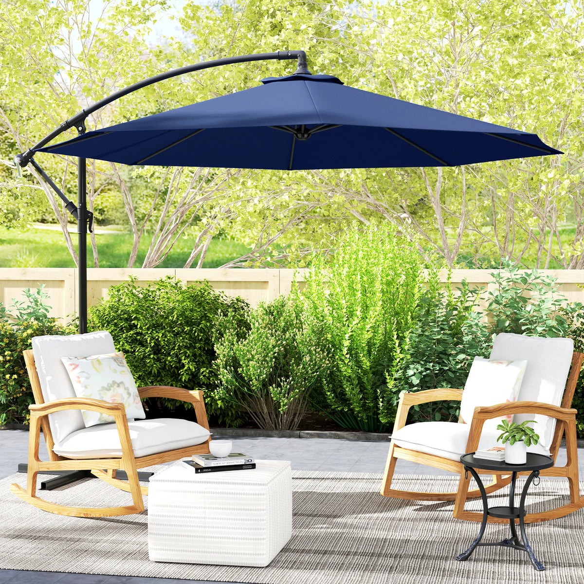 10' Cantilever Hanging Tilt Offset Patio Umbrella with Uv & Water Resistant Material and Cross Base (Weight Not Included), Navy Blue