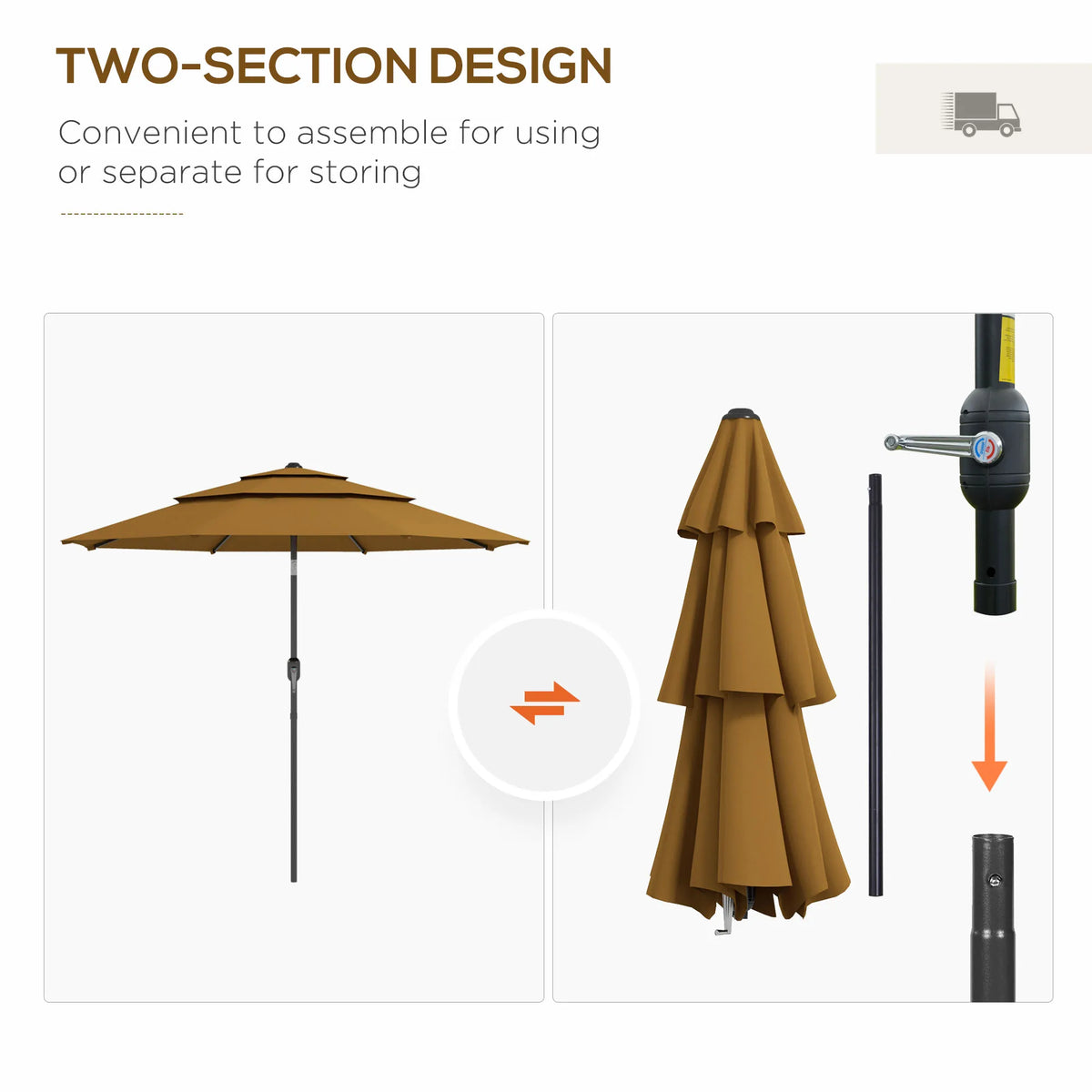 9ft 3 Tier Outdoor Patio Market Umbrella with Crank Handle for Backyard, Terrace, Light Tan