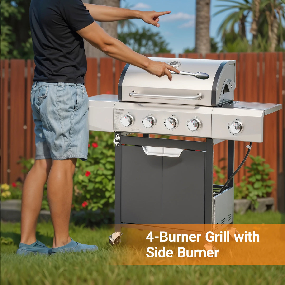 4 Burner Propane Grill Stainless Steel Gas Barbecue Grill with Side Burner And Cover for Outdoor BBQ Camping