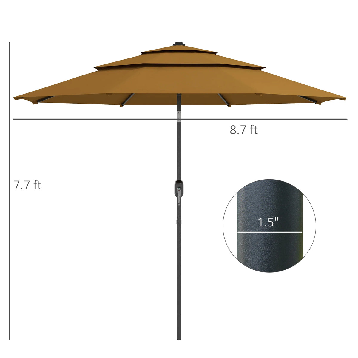 9ft 3 Tier Outdoor Patio Market Umbrella with Crank Handle for Backyard, Terrace, Light Tan