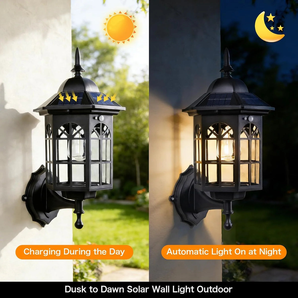 2 Pack Outdoor Solar Wall Lantern Lights With 1 USB LED Light Strip Decorative Wall Sconces Set For Front Porch Entryway Patio And Garden